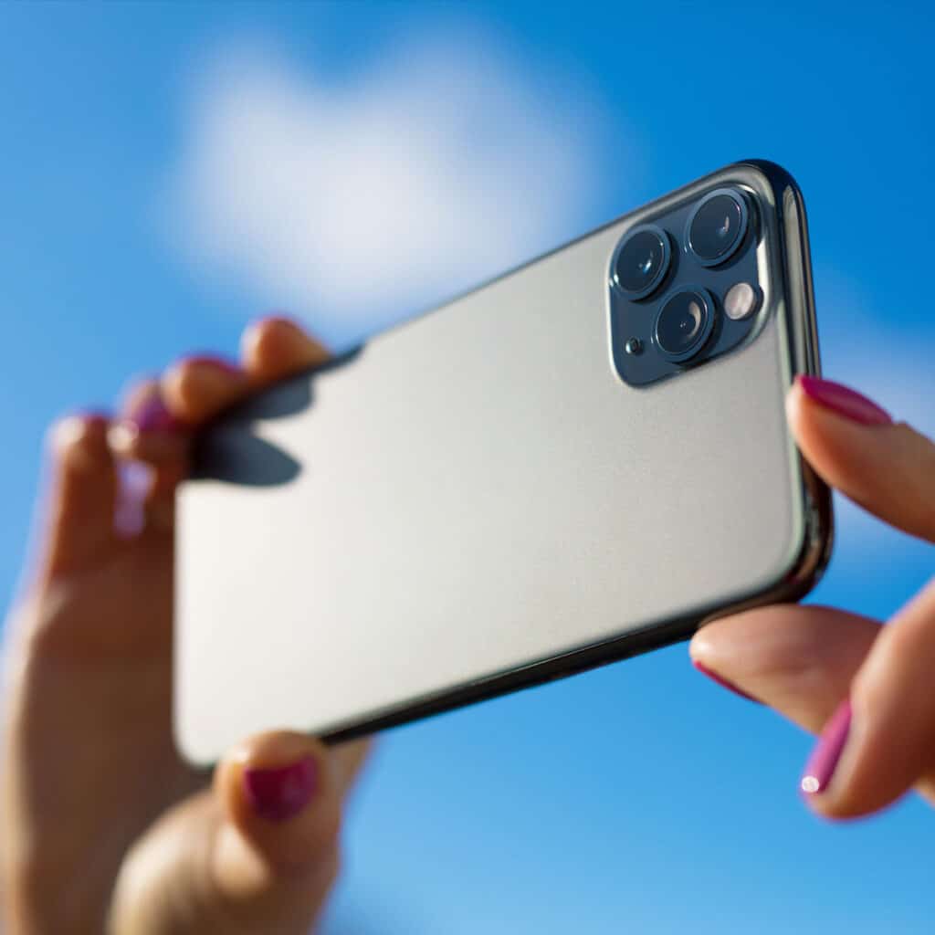 Smartphone camera lenses on modern mobile phone
